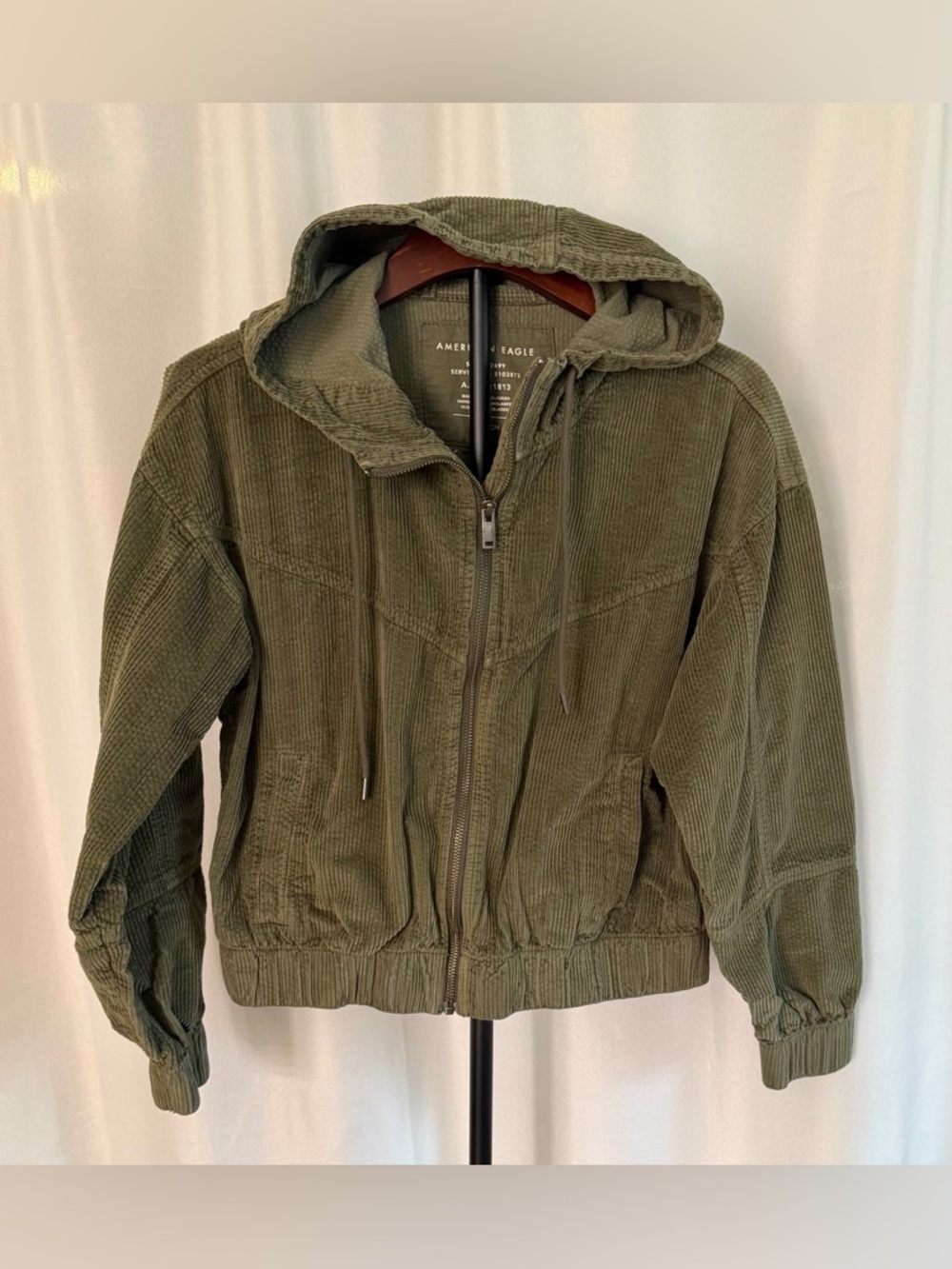 American Eagle Olive Corduroy Zip Hoodie
